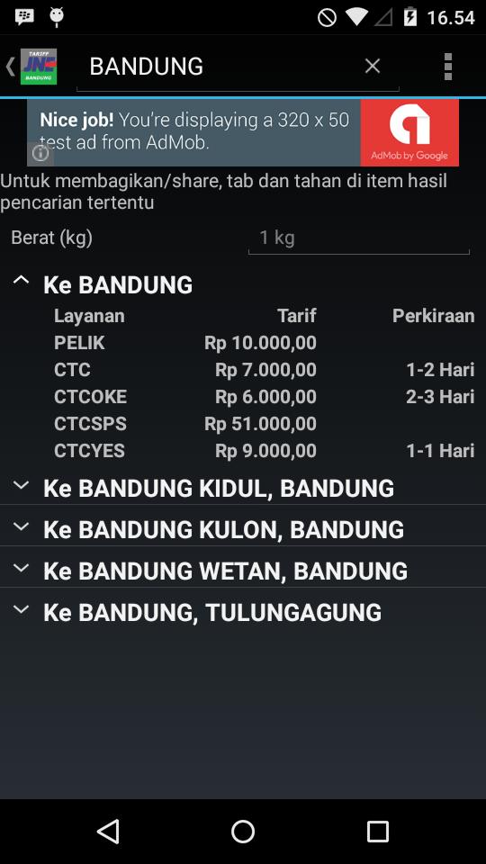 Tarif JNE - Yogyakarta