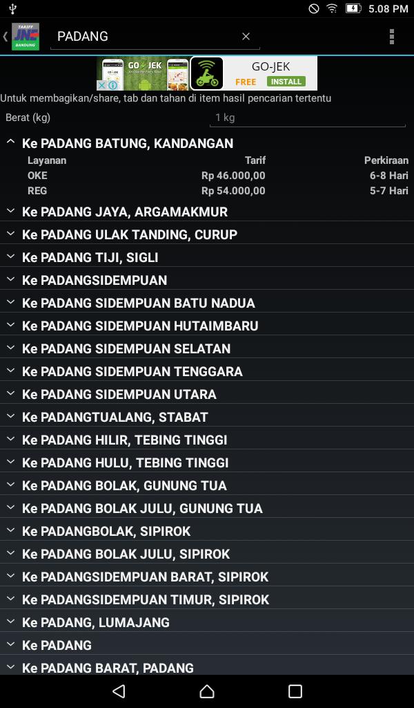 Tarif JNE - Yogyakarta