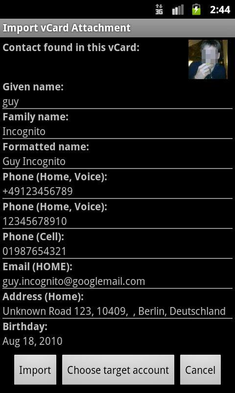 Import vCard Attachment DEMO
