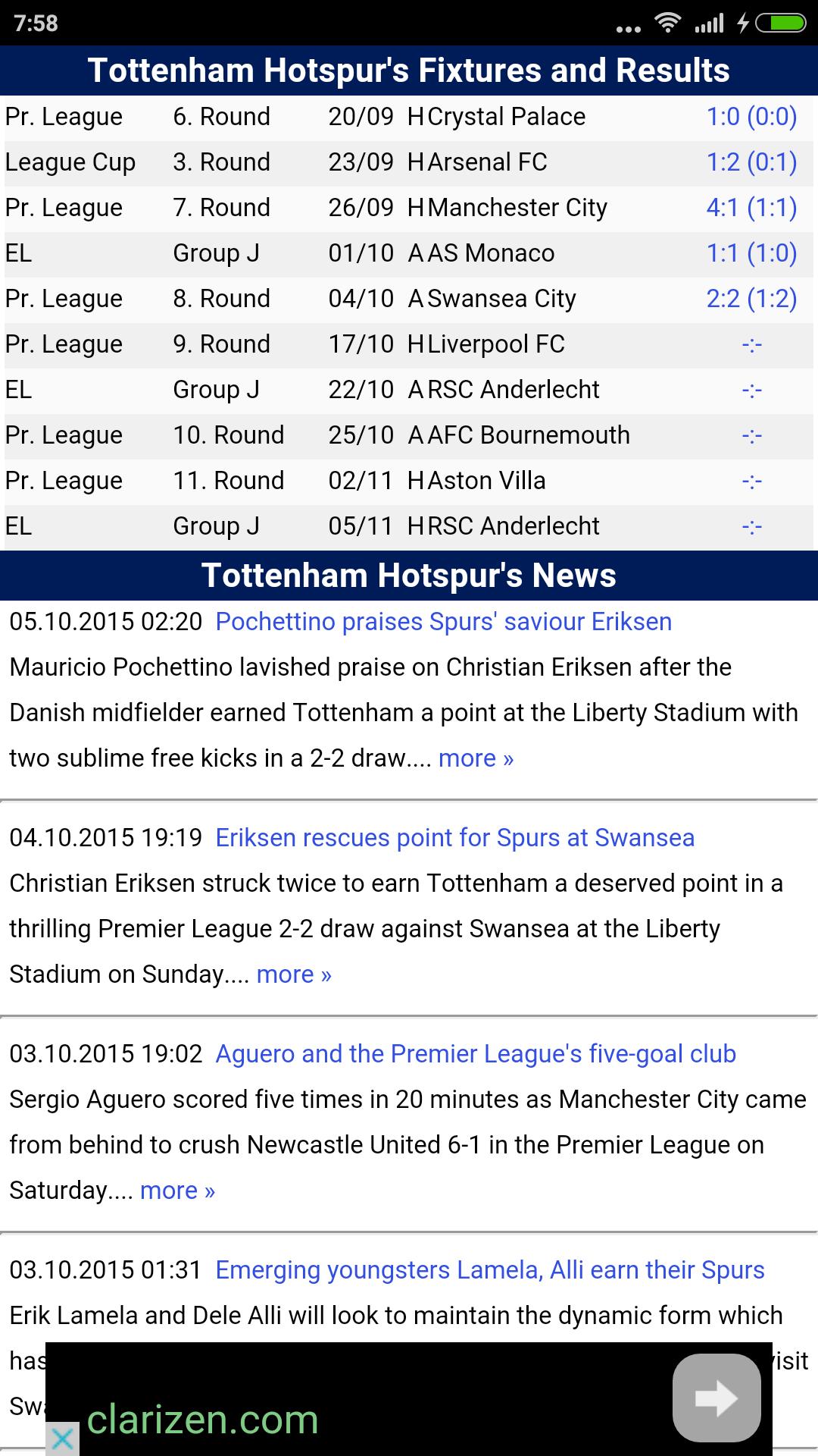 Tottenham Calendar